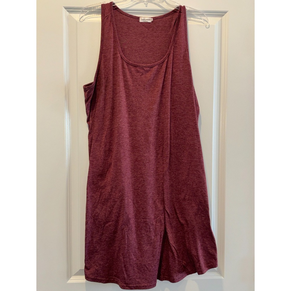 Luckymore Heathered Midi Tunic Dress Womens Maroon Racerback Scoop Neck Casual‎
